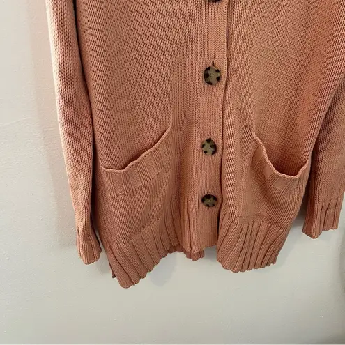 Loft pink long cotton blend button front cardigan sweater size small