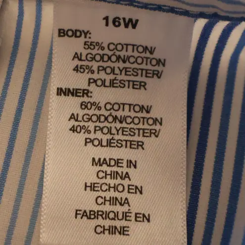 Striped Button Shirt Rhinestone Star Womens Coastal Preppy Brunch Plus Size 16W Blue