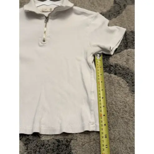 AMO Ribbed Cropped Short Sleeve W/Quarter Zip Collar 100% Cotton Baby Tee White Size XS
