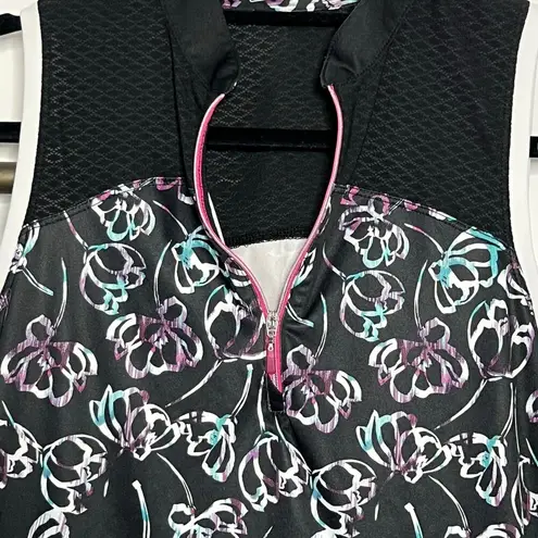 PGA Tour Airflux 1/4 Zip Sleeveless Golf Tank Black Multicolor Size Medium