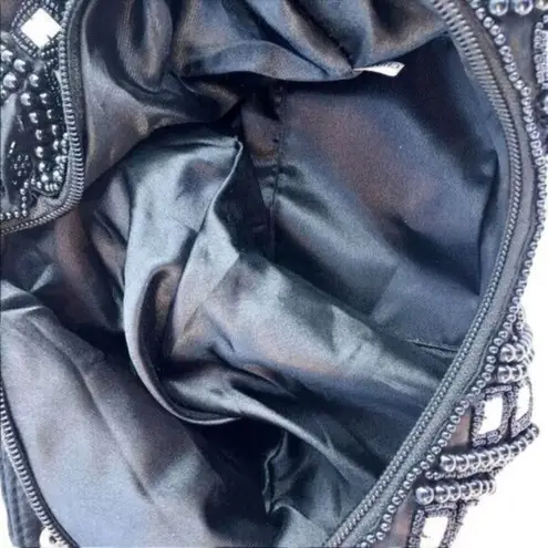 Black Beaded Ornate Shoulder Bag Hobo Purse Black