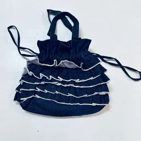 Navy Blue Vintage Ruffle Tote Bag Cute Girly Coquette Purse