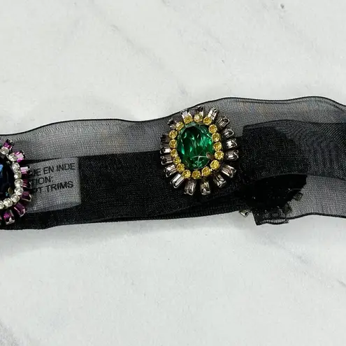 Blue Purple Green Rhinestone Studded Stretch Cinch Belt Size M ✨ Black