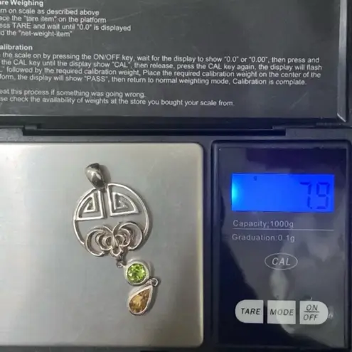 Sterling Silver Vintage 925 Peridot Citrine Geometric Celtic Dangle Pendant 7.9g