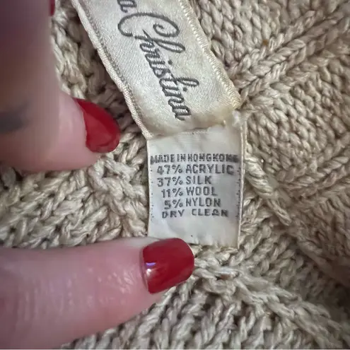 VNTG Marisa Christina Double Breasted Chunky Knit Silk Wool Cardigan Women’s L Tan Size L