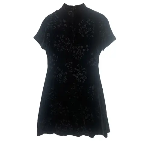 Vintage 90's Y2k Mini Velvet Burnout Cheongsam Dress Black GOTH GRUNGE Size 6