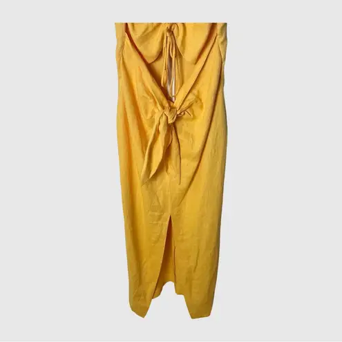 Nanushka Kubra Dress L Orange Linen Cutout Tie Front Midi Size L