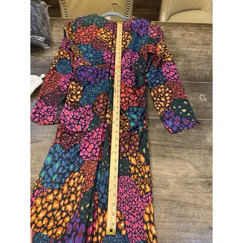 Farm Rio RAINBOW HEARTS LONG SLEEVE V-NECK MIDI DRESS Size Medium