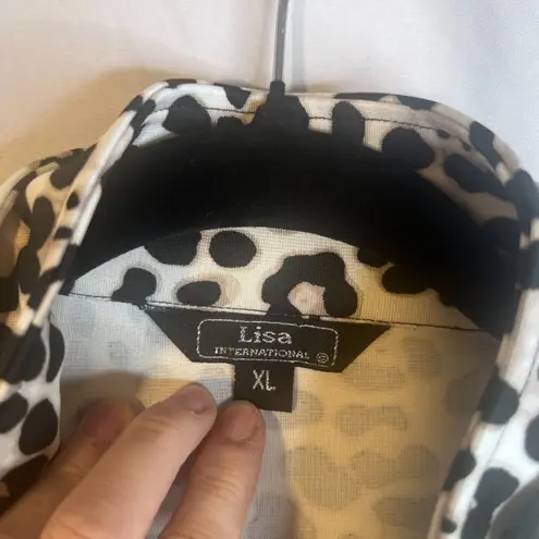 Lisa International Animal Print Zip Up Mock Neck Bold Statement Jacket Size XL White