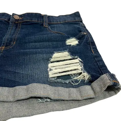 New York & Co. NY&Co Soho SIZE 10 Medium Wash Distressed Rolled Cuff Jean Denim Shorts