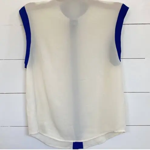 Sisley Sleeveless Cream Contrast Blue Trim Button Dressy Y2K Top
