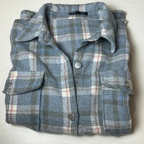 Dazy Blue Plaid Shacket Button Front Long Sleeve 100% Polyester Women's XL