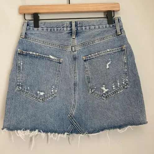 AGOLDE Quinn Skirt in Swapmeet 26 Mini Light Blue Denim Distressed 100% Cotton