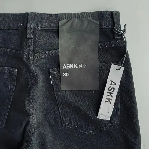 Askk NY Crop Slim Wide Leg Jeans Raw Hem Black Resin Size 30 NEW