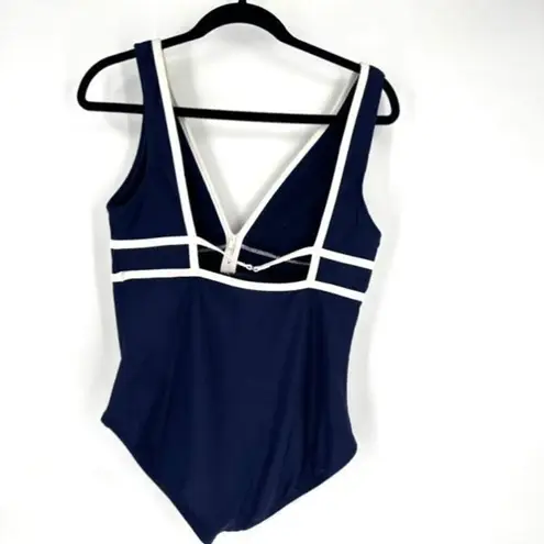 Jantzen Women's Plunging Open Back Slimming One Piece Swimsuit Blue Size 10