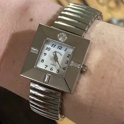 Adrienne Club A Silver Square Face Stretchy Band Working Ladies Watch