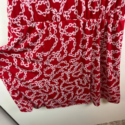 Susan Graver Red Chain Print Sleeveless Dress Large Liquid Knit Built in Shorts