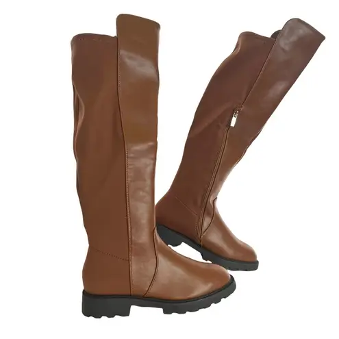 Shoedazzle  Demi Boots Riding Chunky Lug Sole Brown Knee High