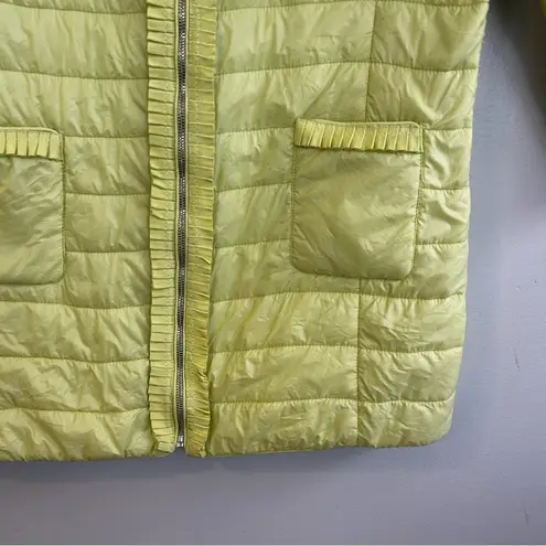 Patty Kim Quilted Lightweight Zip Up Ruffle Jacket Yellow/Green Size 8 Yellow