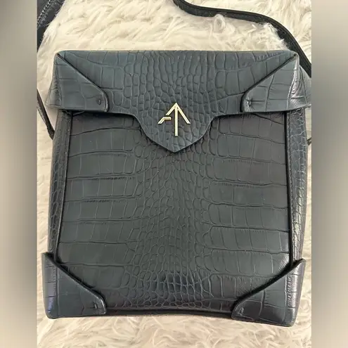 Manu Atelier Mini Pristine Croc Leather Crossbody Bag Rare Blue