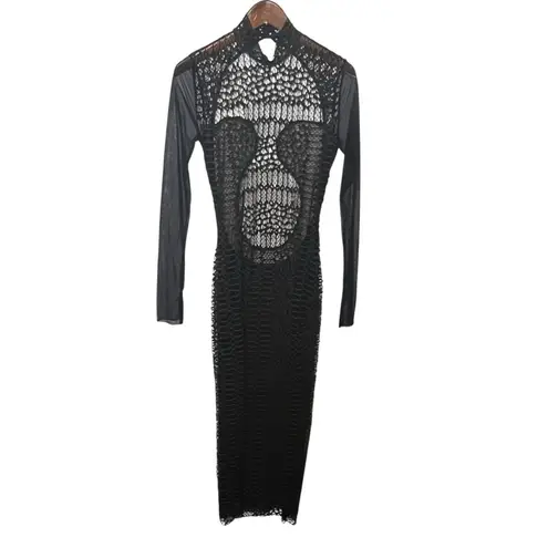 God Save Queens Violet Mesh Dress Women’s Size Medium Black Open Back Midi