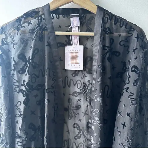 Savage X Fenty Black Robe Medium Large Sheer Lingerie NEW sexy romantic hot NWT