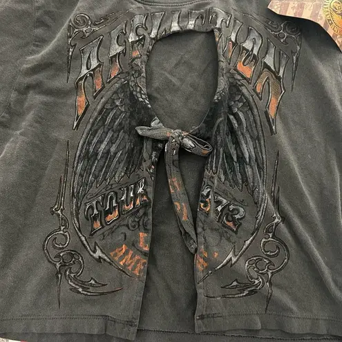 Affliction American Customs Rambling Rose Cropped open keyhole tie front T-Shirt