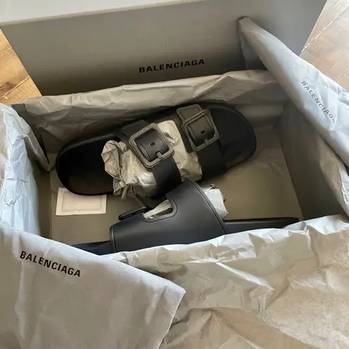 Balenciaga Mallorca Transparent Dual-buckle Slide Sandals In Black Sz 10 New