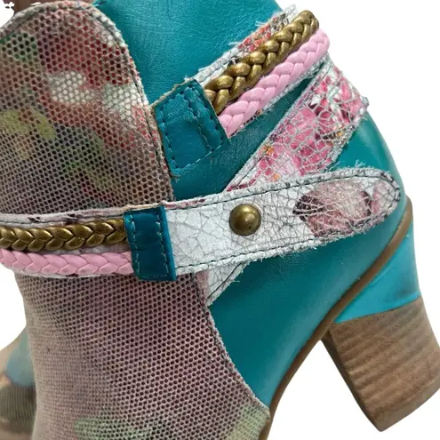 L’ARTISTE GAVIVA TURQUOISE LEATHER ANKLE BOOT Blue Size 7