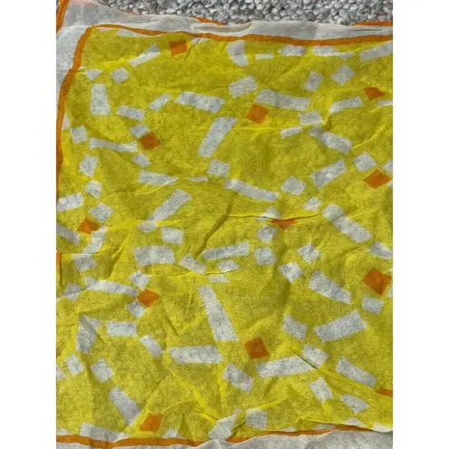 Vintage Rectangle Scarf Yellow Orange White Lightweight Geo Print