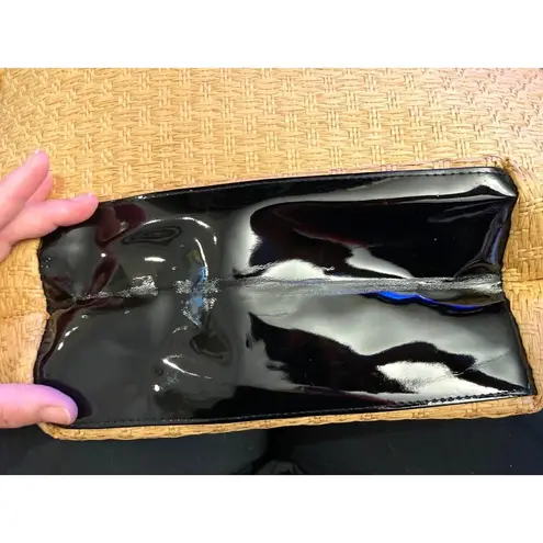 Bath & Body Works Straw Tote Bag Black Handles Bow Removable Strap Summer Travel