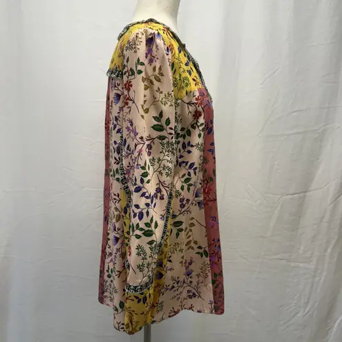 Sundance Womens Long Sleeve Botanical Boho Patchwork Floral Blouse Size XL