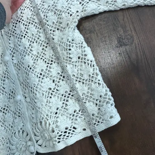 VTG Hunters Run Crochet Flower Cardigan Sweater Cream Size L Cottagecore Peasant White Size L