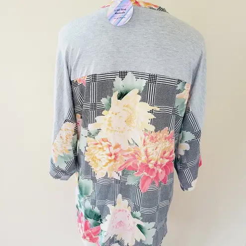 Oddy mixed media plaid floral top size medium