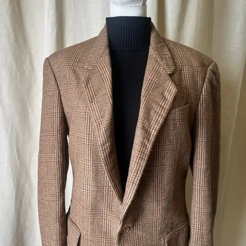 Karl Lagerfeld Vintage Paris Glen Plaid Wool Blazer Brown Check Tweed 80s