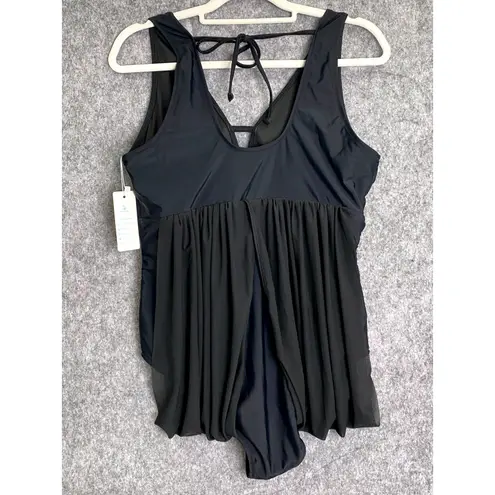Beachsissi XL Black Swim Dress One Piece Plus Size Mesh Overlay Swimsuit NWT