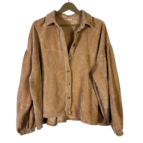 Ces Femme Corduroy Button Down Shacket Womens S Tan Oversized Soft Cozy Boho Brown