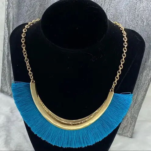 Anna & Ava  Fringe Bar Statement Necklace NWT Turquoise Blue Matte Gold