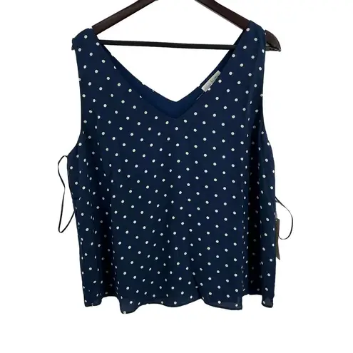 Nine Britton  XL Blouse Navy Polka Dot V Neck Sleeveless New