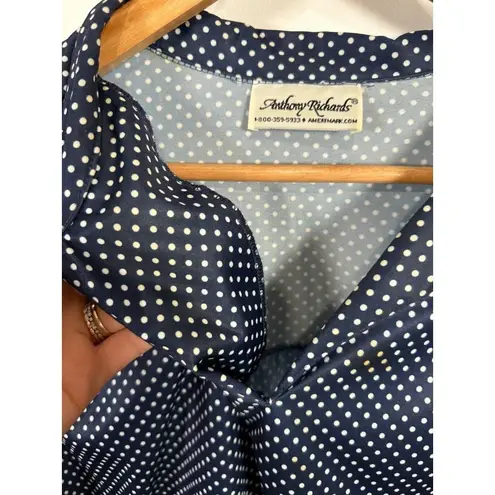 Vintage Anthony Richards 3X Womens Top MuuMuu Blouse Polka Dot Blue White
