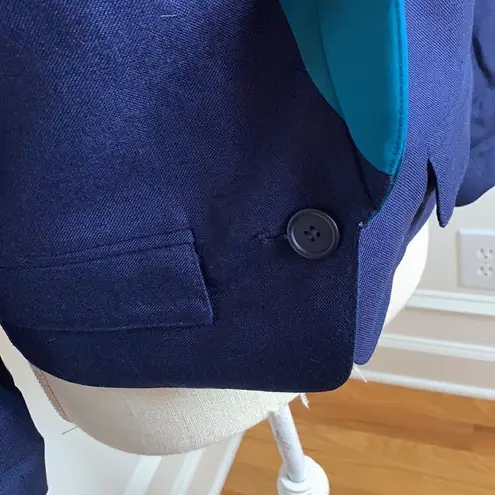 Smythe Les Vestes Navy Blue with Contrast Satin Lapel Crop Blazer 4