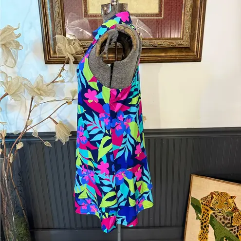 Aryeh Colorful Tropical Floral Collared Ruffle Hem Racerback Dress ~ Size S 💚🍄
