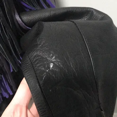 Leather Gallery Fringe Tassel Jacket Motorcycle Black Size L