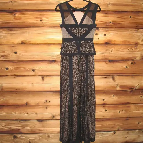 BCBG MAX AZRIA Viviana illusion lace peplum gown Black