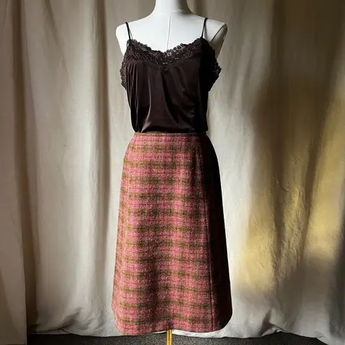 Pendleton Vintage Pink Brown Plaid Wool Jacket Skirt Suit Set XS-S