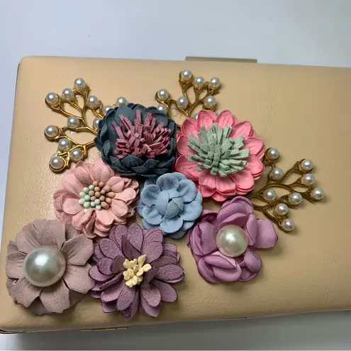 Floral Clutch Purses Flower Evening Handbag Bridal Wedding Prom Shoulder Bags Tan