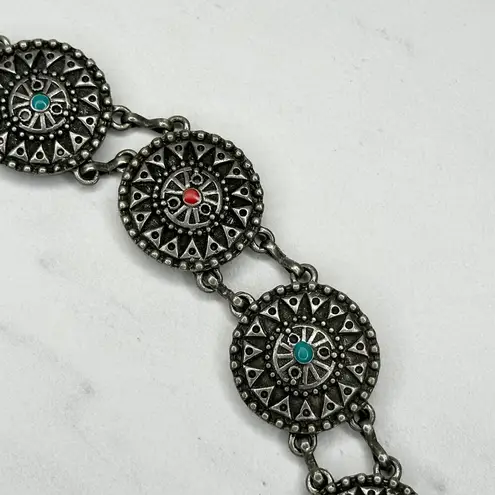 Western Faux Turquoise Coral Concho Chain Belt ✨ Silver