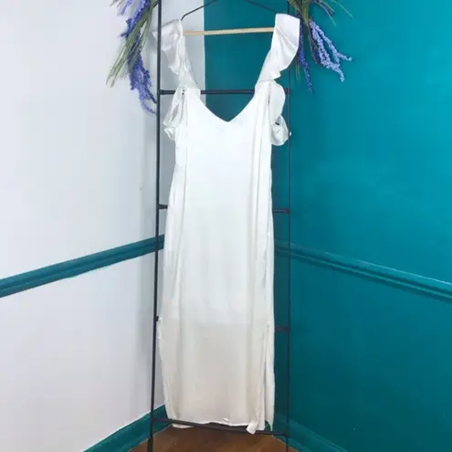 WAYF ivory satin slip dress. Midi small