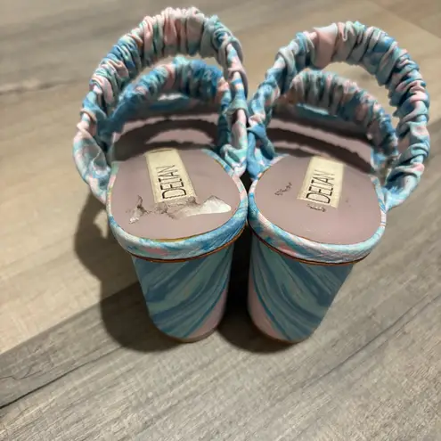Deltan Colette Printed Three Band Mint Dress Sandals tie dye blue Size 6