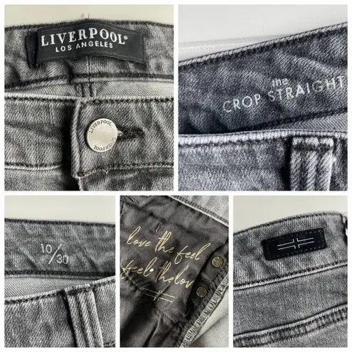 Liverpool Crop Straight Jean Ankle denim Gray Size 10 Bling Side Stripe Fray hem